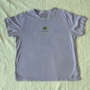Life Is Good XL Purple Tee Shirt - Flowers with 3-Leaf Clover “Lucky Lass”